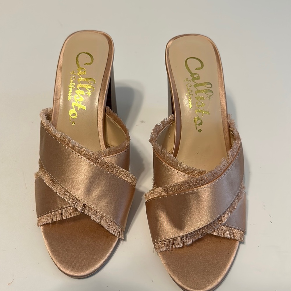 Callisto Rose Gold Satin Slide Sandals